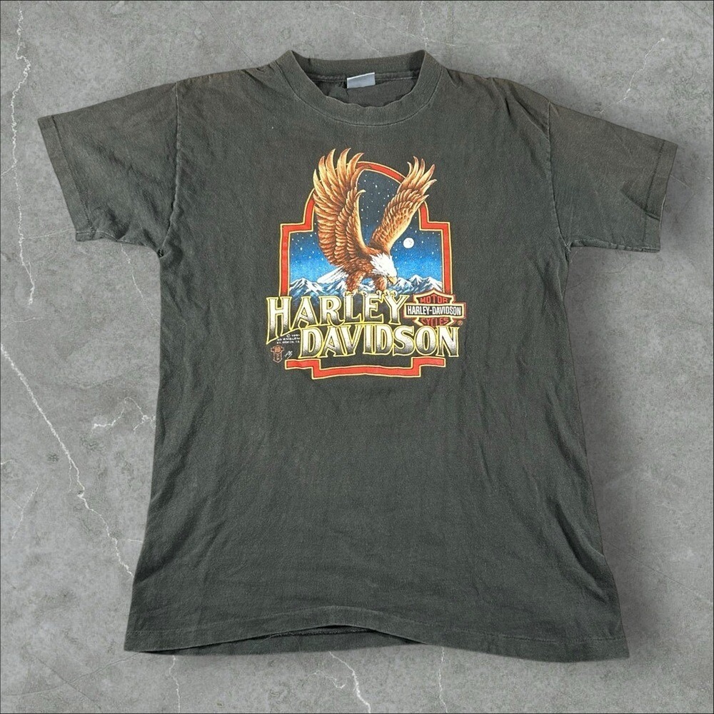 Vintage 3D Emblem Shirt Men Medium Black 1987 Harley Davidson Eagle Germany RARE